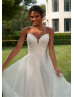 Ivory Pearl Beaded Tulle Keyhole Back Graceful Wedding Dress